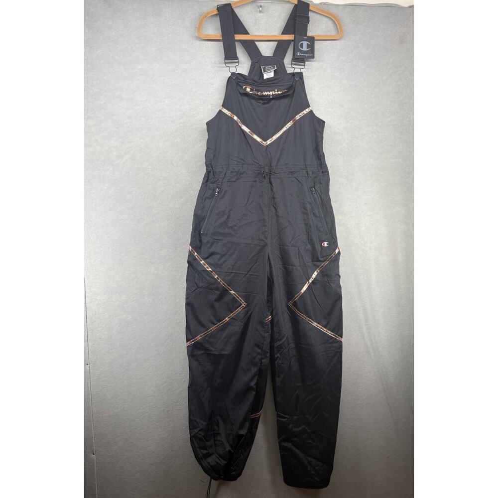 Champion Women’s Overall Jumpsuit Bib Black & Rose/gold Metallic Trim Sz M NEW